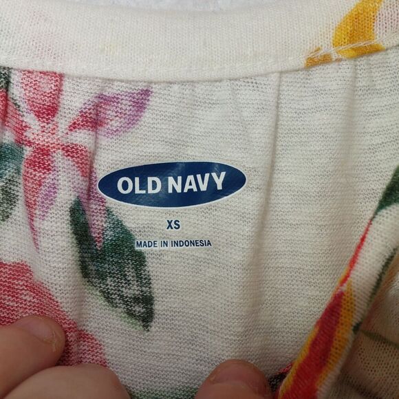 Old Navy Tank Top White Crop Flowy Ruffle Strap Floral Tropical Beach Women's XS - Picture 4 of 7